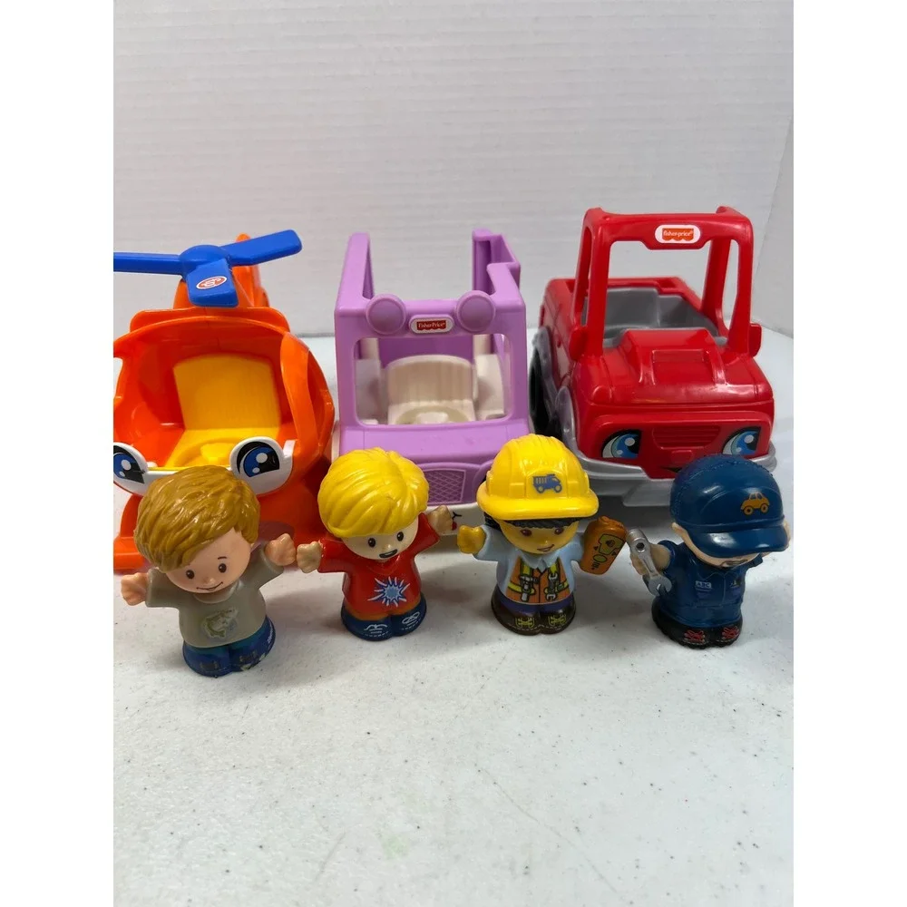 Fisher Price Little People Vehicle Lot Pickup Truck Ice Cream Truck Helicopter